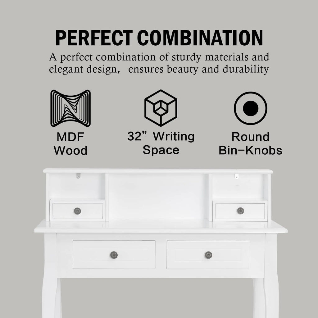 White 32 Inch Writing Desk with Storage Drawers S338508