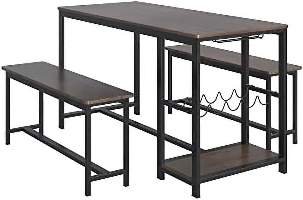 3-Piece Rustic Wood Dining Table Set with Benches K617