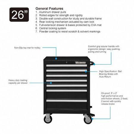 Black 7 Drawer Rolling Cabinet Z6236