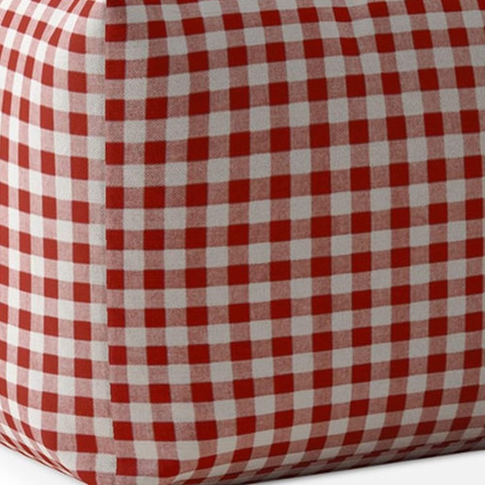 Red and White Cotton Gingham Pouf Ottoman A2785