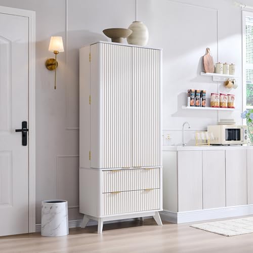 72" Dark Grey Wood Pantry Cabinet with 10 Door Shelves & 2 Drawers T9218