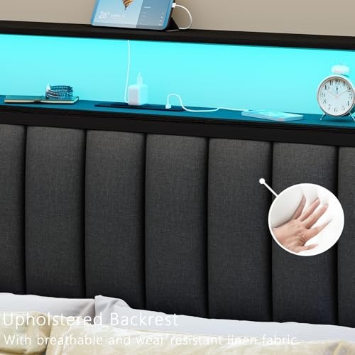 Full Size Bed Frame with Charging Station and LED Lights T877964