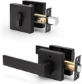 6 Pack Square Matte Black Door Handle Set with Double Keyed Deadbolt E627