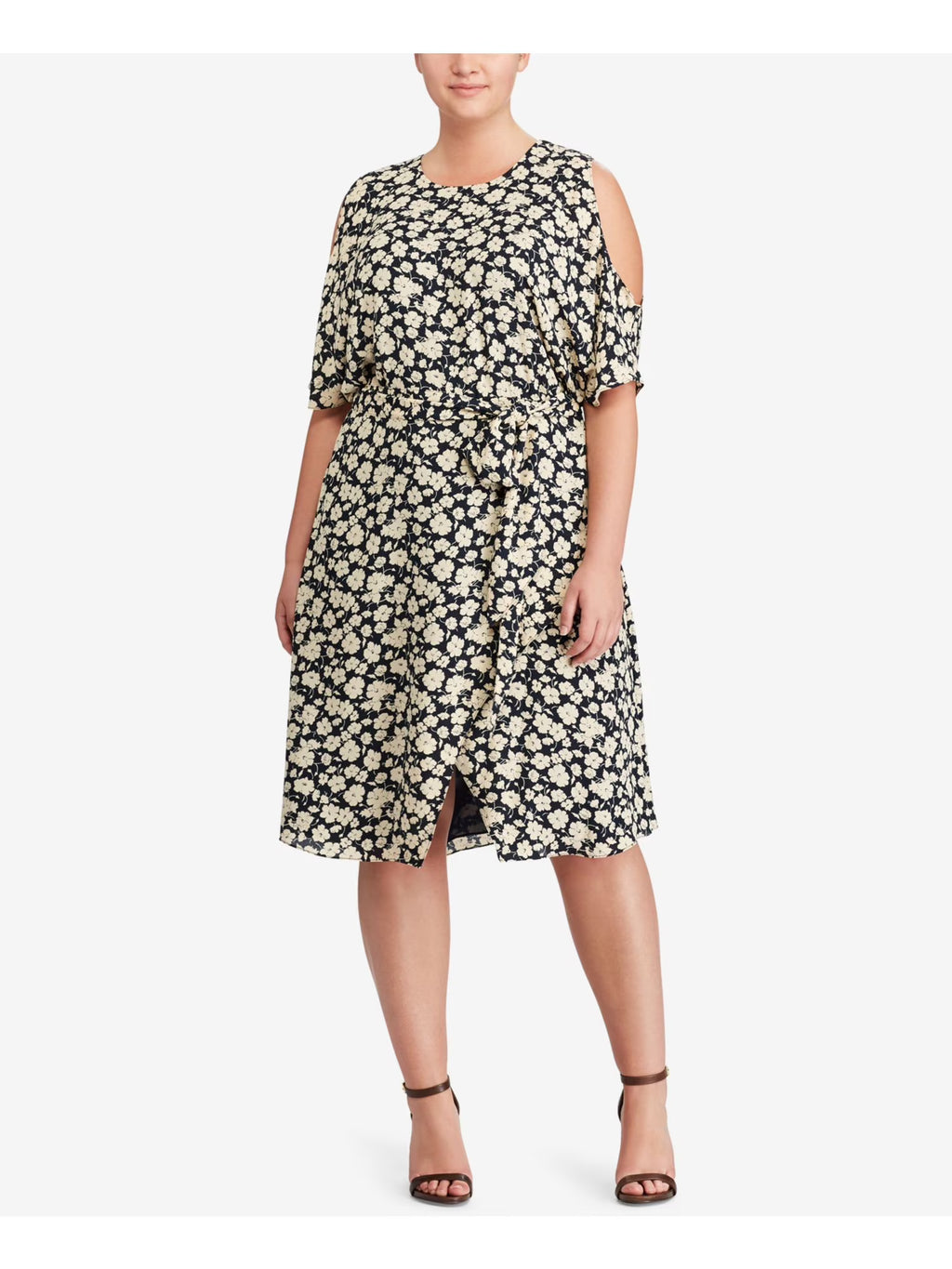 Navy Floral Short Sleeve A-Line Dress Plus 16W S11551