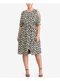 Navy Floral Short Sleeve A-Line Dress Plus 16W S11551