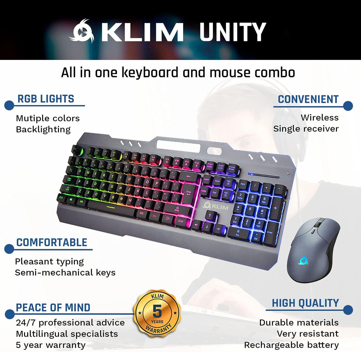 Wireless Keyboard and Mouse Set with Backlit Gaming Keyboard M113924