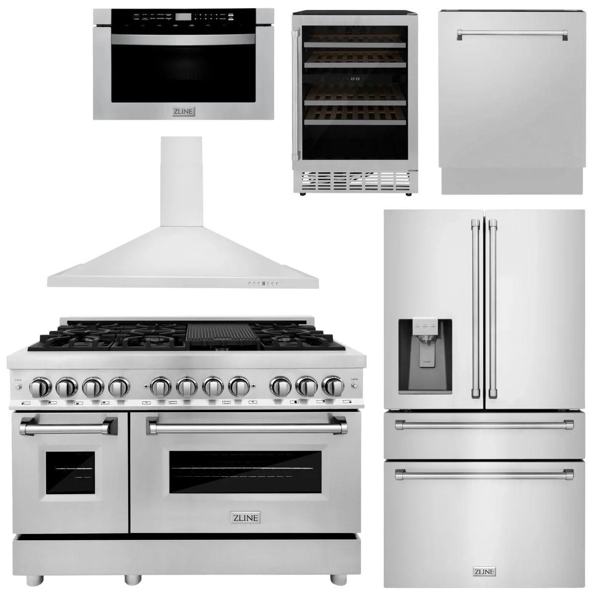 48 Dual Fuel Range, Range Hood, Refrigerator, Microwave Drawer, Dishwasher and Wine Cooler K675229