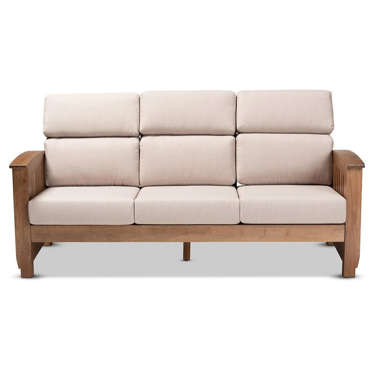 Modern Wood Fabric 3-Seater Sofa in Taupe Walnut Brown W249228