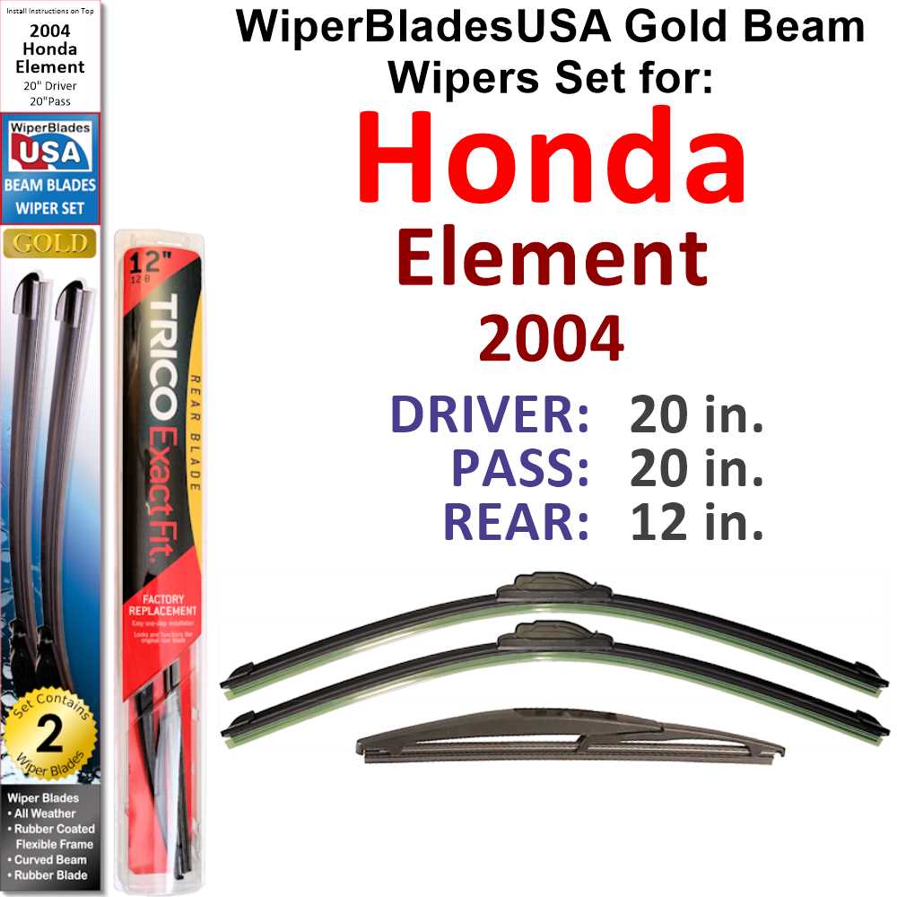2004 Honda Element Wiper Blades Set of 3 with Rear Wiper T3712