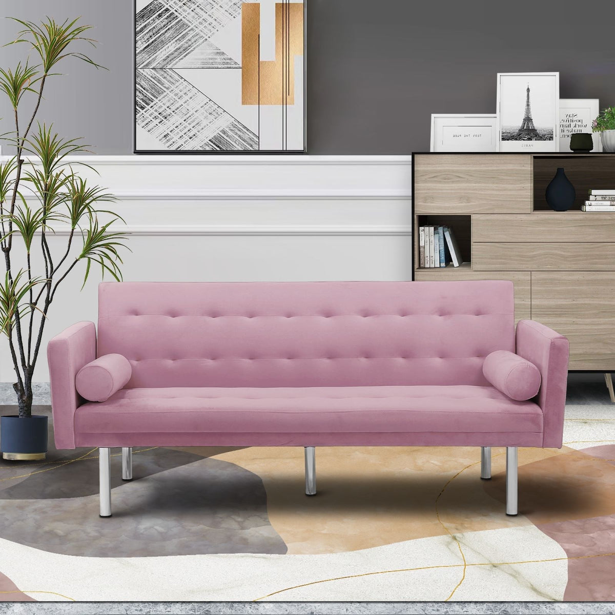 Pink Velvet Convertible Sofa Sleeper Sofa D8757
