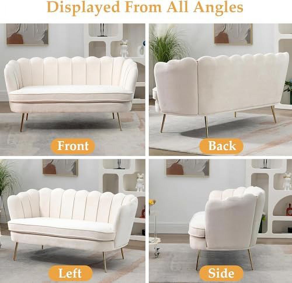 Ivory Boucle 2-Seater Loveseat Sofa with Gold Metal Legs Q15089