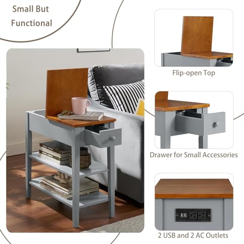 Gray Side Table with Charging Post and Storage Cabinet G53947
