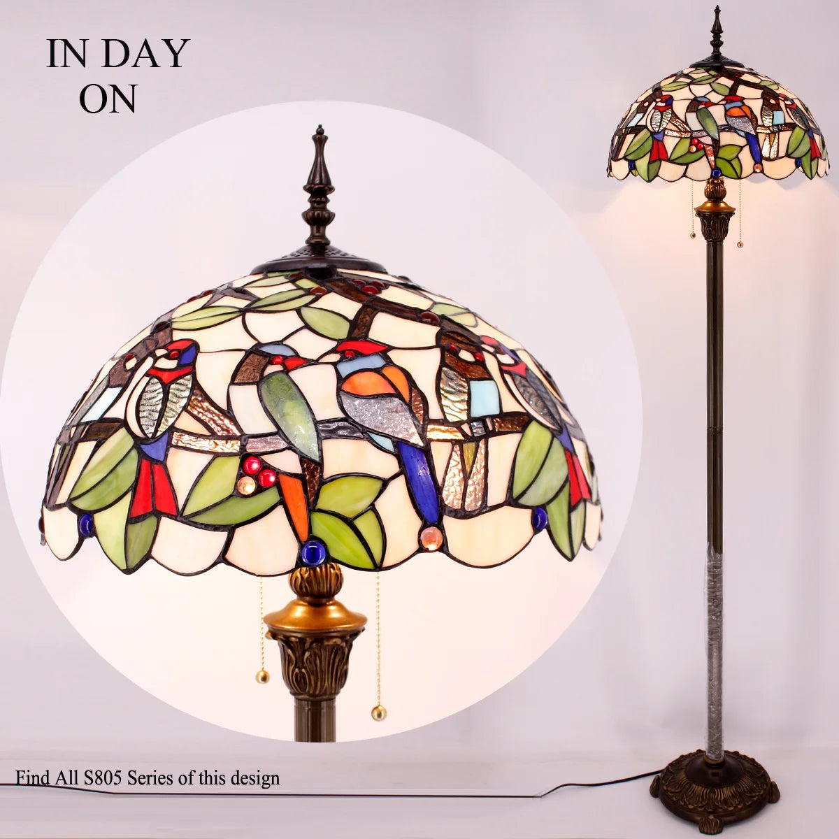 Bronze Floor Lamp with Stained Glass Shade C82566