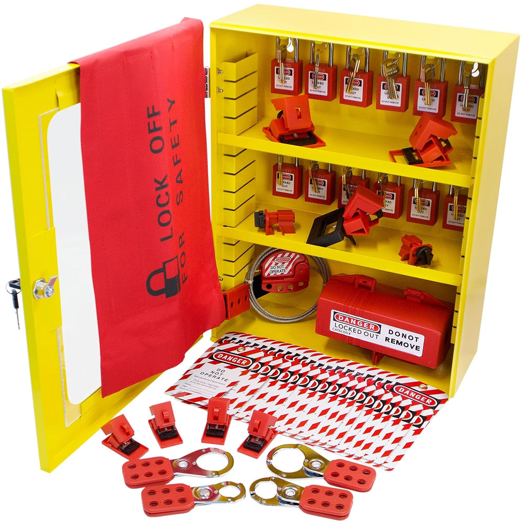 Lockout Tagout Storage Cabinet, 69 Piece Wall-Mountable Station D277198