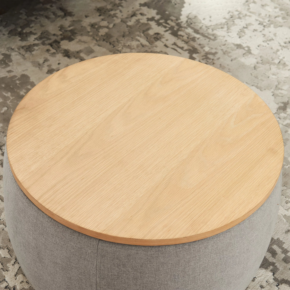 Grey Round Storage Ottoman with Wood Tray S88918
