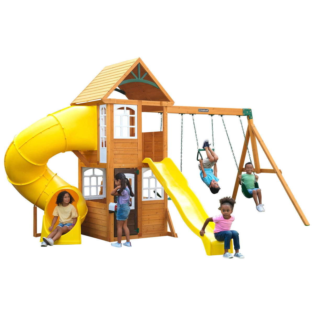 Wooden Swing Set with Slide and Play Kitchen R76668