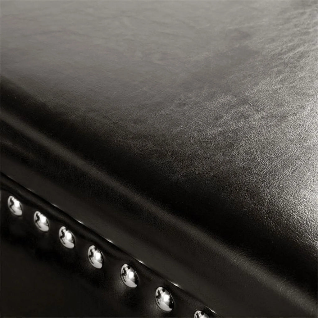 Espresso Faux Leather Storage Bench with Nailhead Trim Y512