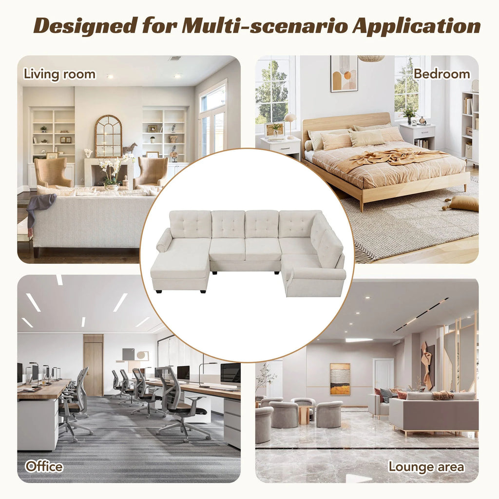 Beige U-Shaped Sectional Sofa F945251