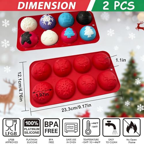 2 Pcs 8-Cavity Christmas Hot Cocoa Bomb Silicone Mold Z103677