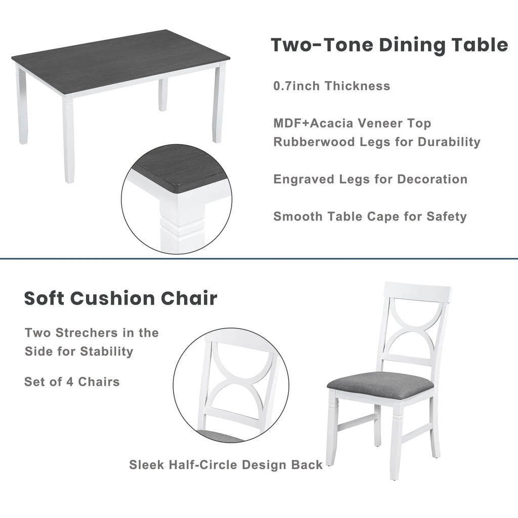 6 Piece Dining Table Set with 4 Chairs and Upholstered Bench Z404