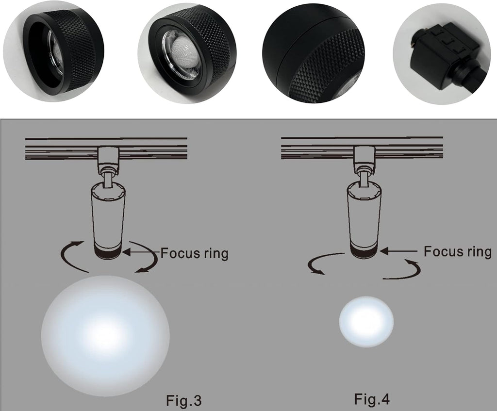 20W Zoom Dimmable LED Track Light Head Black 4000k G11349