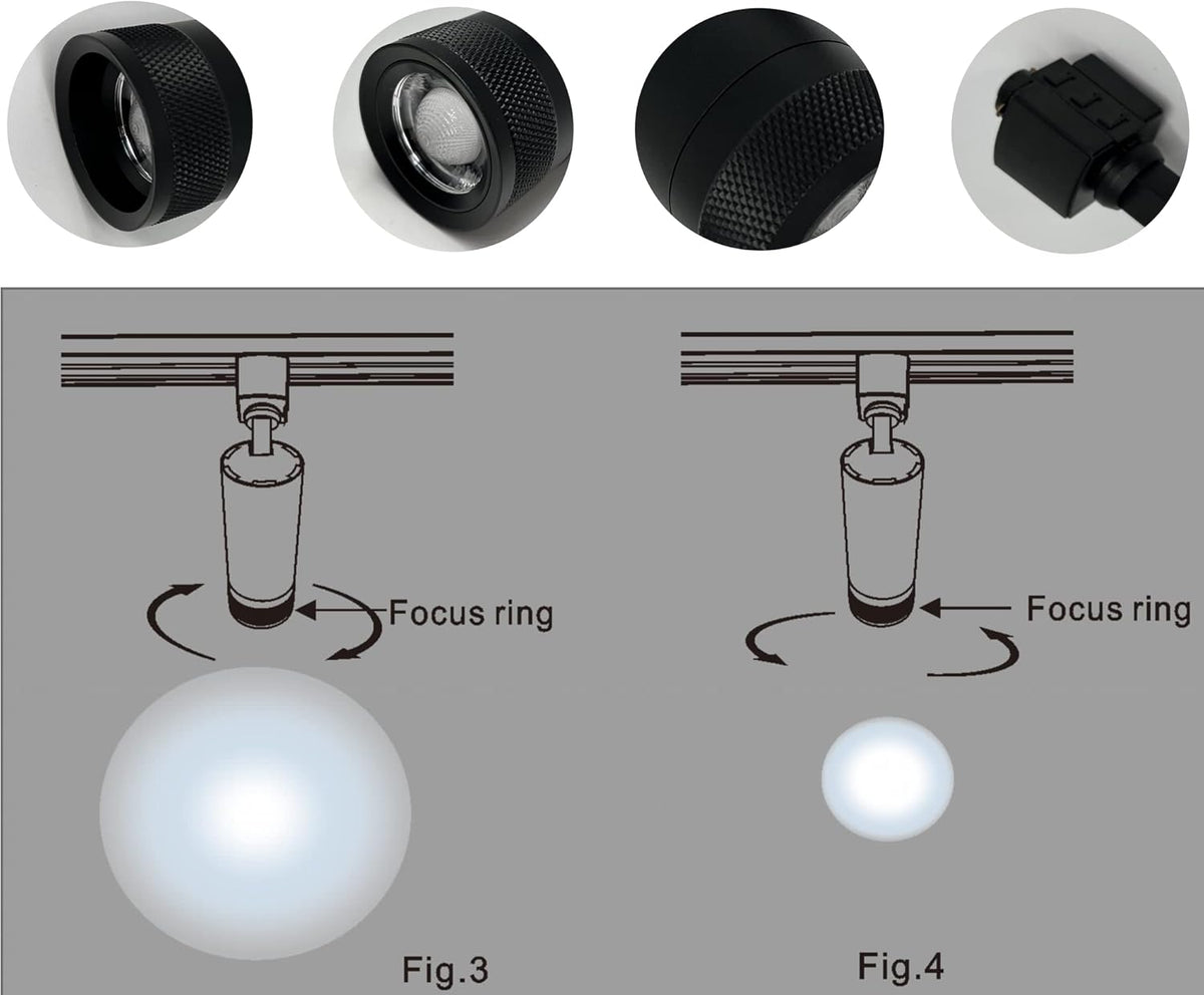 20W Zoom Dimmable LED Track Light Head Black 4000k G11349
