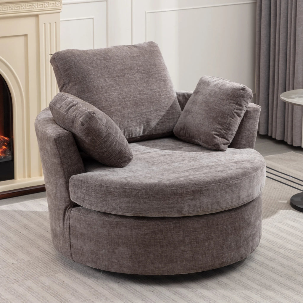 Oversized Round Swivel Accent Chair with 3 Pillows A774