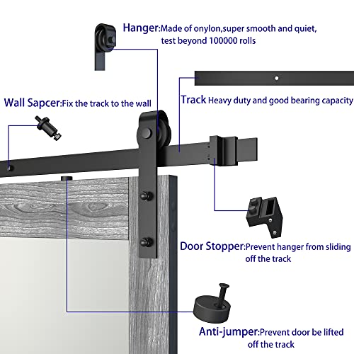 42in x 84in Frosted Glass Barn Door with 7FT Sliding Door Hardware Kit W37241