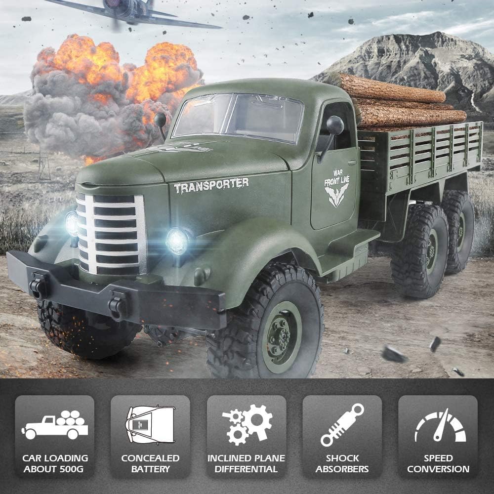 RC Military Truck Off-Road Remote Control Car 2.4Ghz 4WD 1:18 Scale Toy Vehicle Pack of 2 V171
