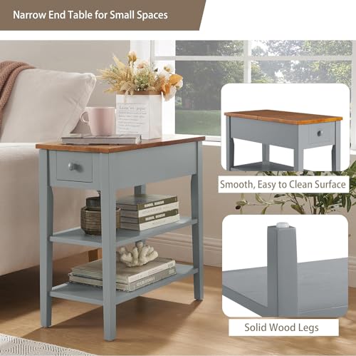 Gray Side Table with Charging Post and Storage Cabinet G53947