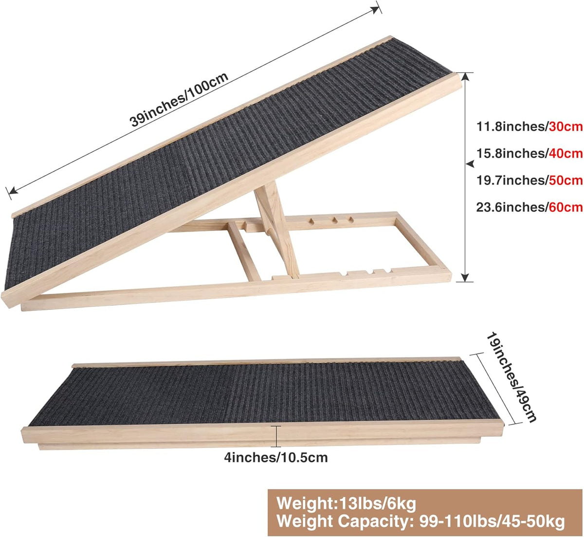 Wooden Pet Ramp with Non Slip Carpet Surface R84826