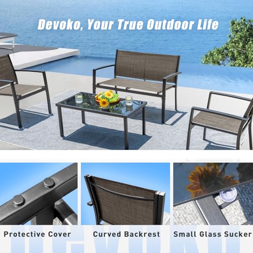 4 Pieces Patio Furniture Set with Glass Coffee Table D748812