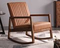 Leather Rocking Chair with Padded Seat Wood Frame Dark Brown PU M686827