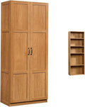 Highland Oak Pantry Cabinet and 5 Shelf Bookcase L6350