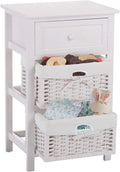 White 3 Tiers Nightstand with One Drawer 2 Baskets N354104