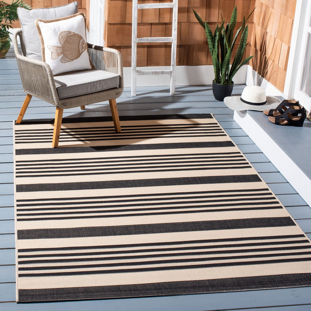 Black/Bone Striped Square Indoor/Outdoor Area Rug C77500
