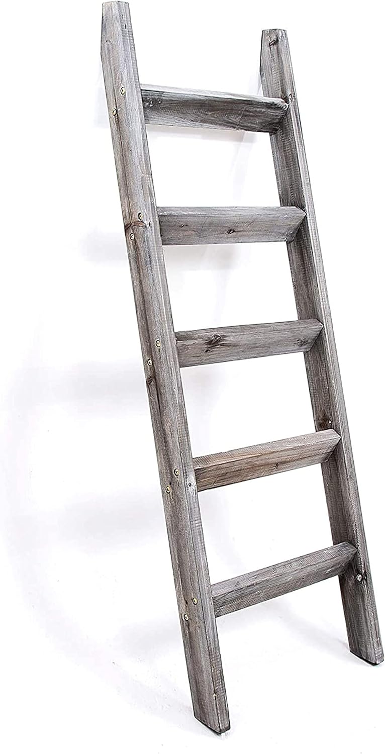 Gray White Wood Ladder Shelf A263127
