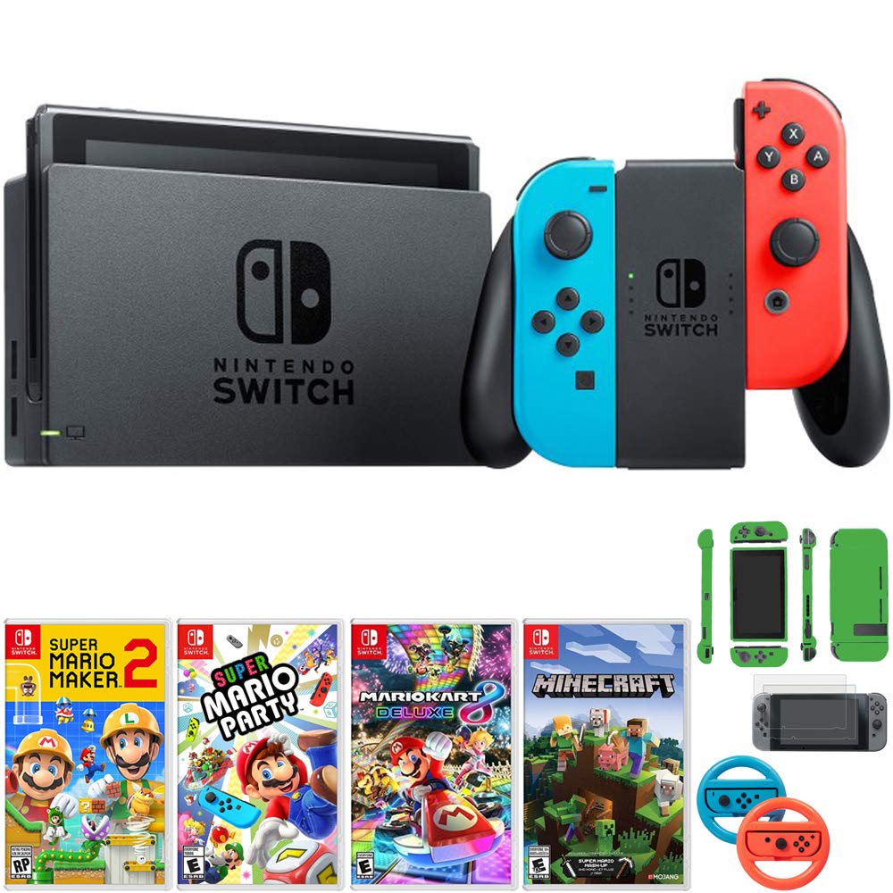32 GB Console with Neon Blue & Red Joy-Con Bundle with Mario Kart 8 Deluxe + Super Mario Party + Super Mario Maker 2 + Minecraft K54502