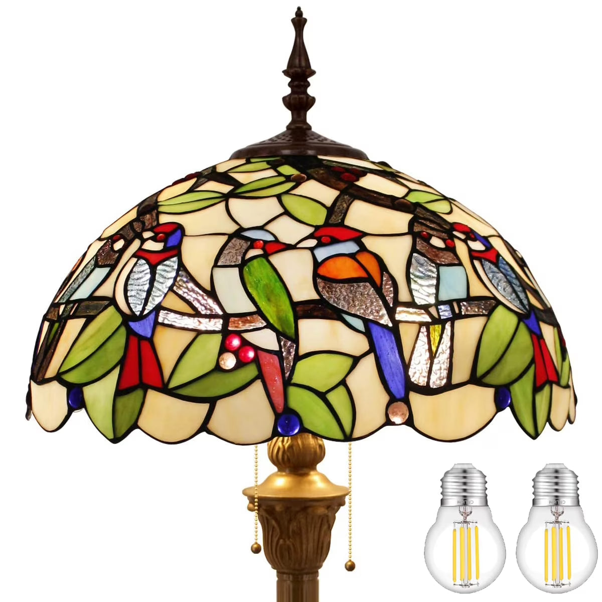 Bronze Floor Lamp with Stained Glass Shade C82566