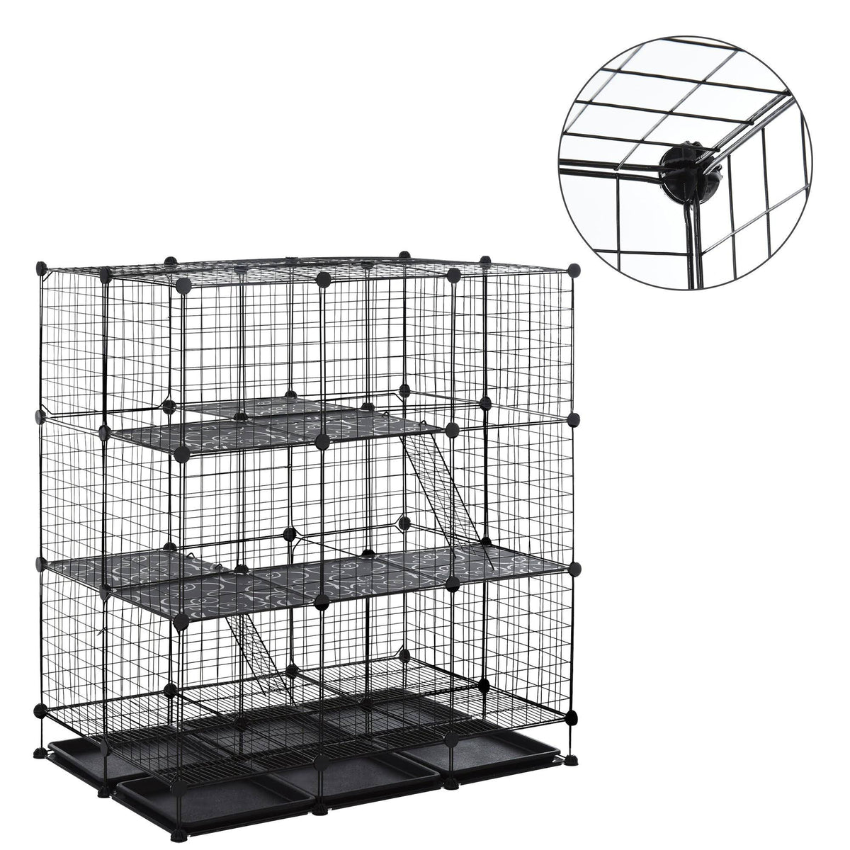 Black Steel Pet Playpen with Trays T22862