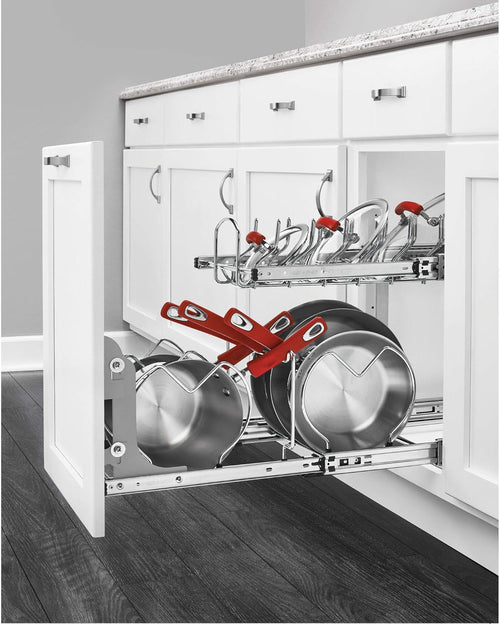 12-Inch 2-Tier Wire Pull Out Kitchen Cabinet Organizer, Chrome D118128