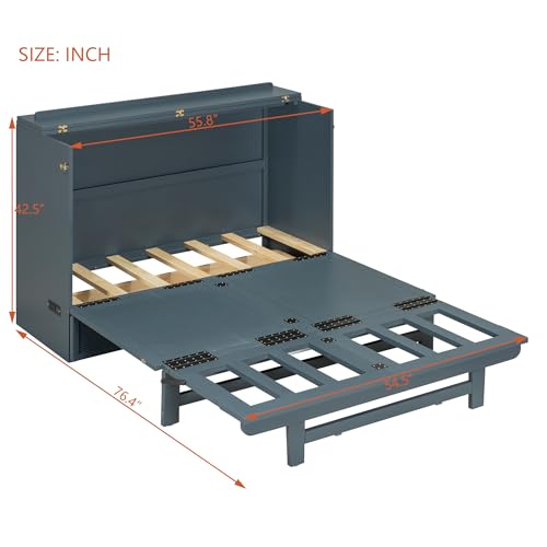 Gray Full Size Murphy Bed with Storage Drawer Y429909