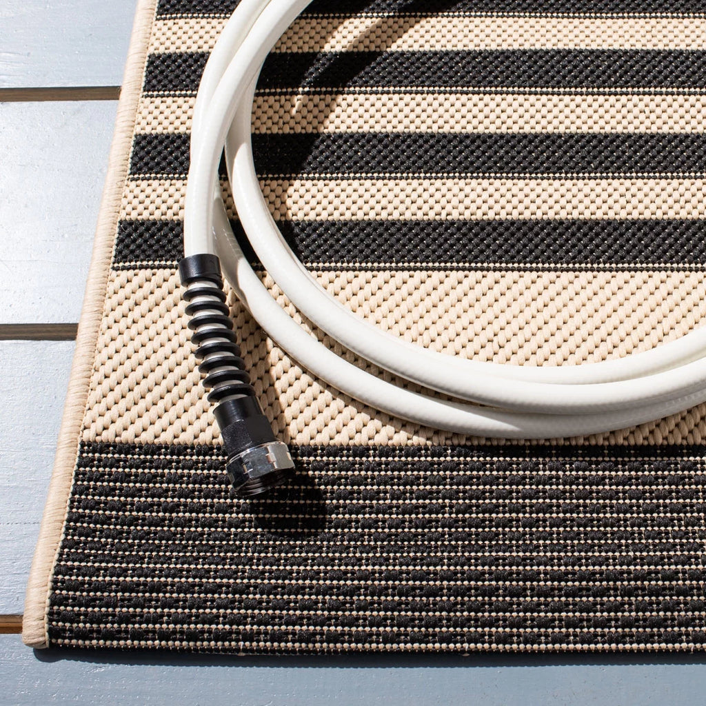 Black/Bone Striped Square Indoor/Outdoor Area Rug C77500