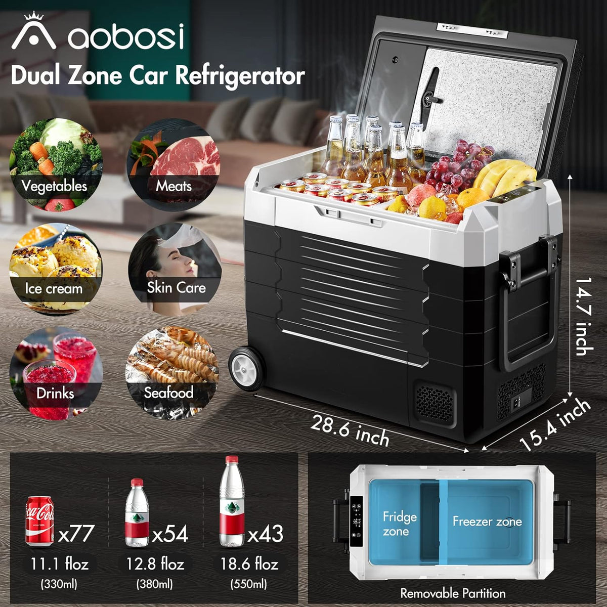 Portable Car Refrigerator 12 Volt 59 Quart Dual Zone Compressor Cooler Z42683