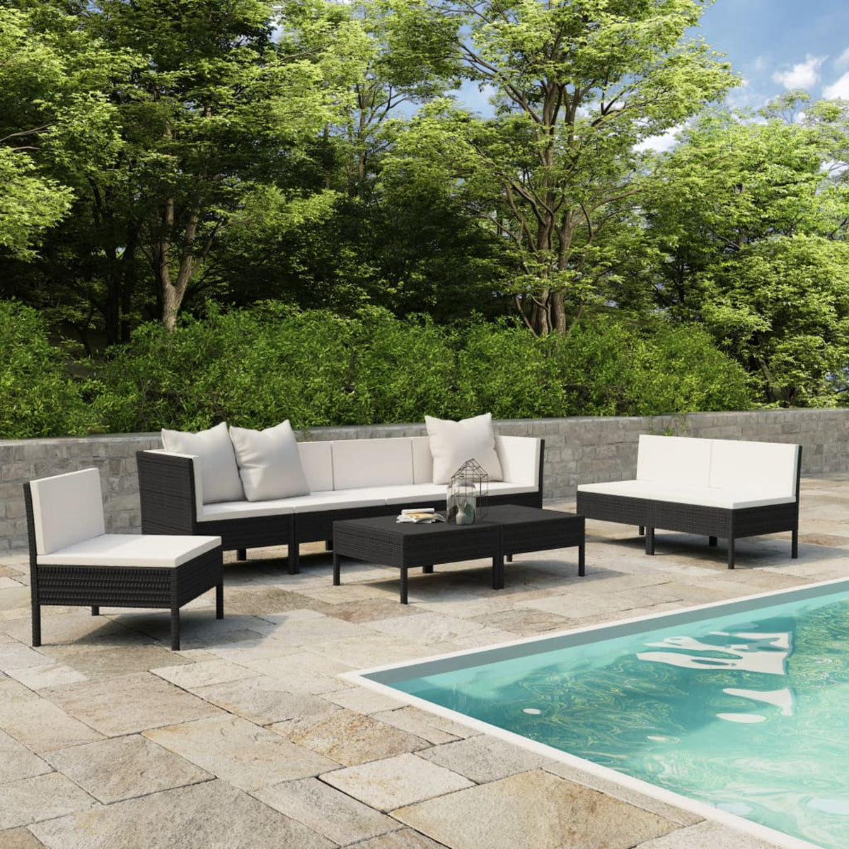 9 Piece Patio Lounge Set with Cushions Poly Rattan Outdoor Sectional Sofa Set U4818