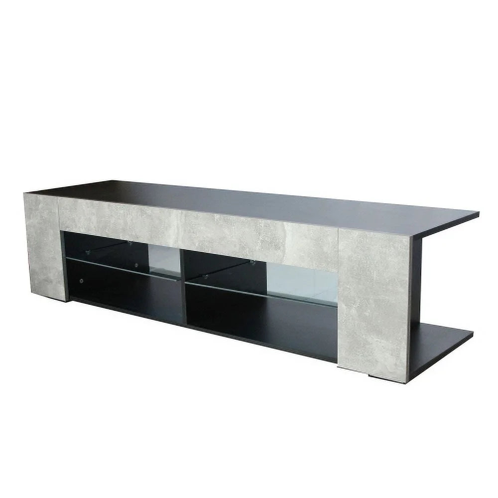 Black 57 Inch TV Stand with LED Lights and Glass Shelves L98453
