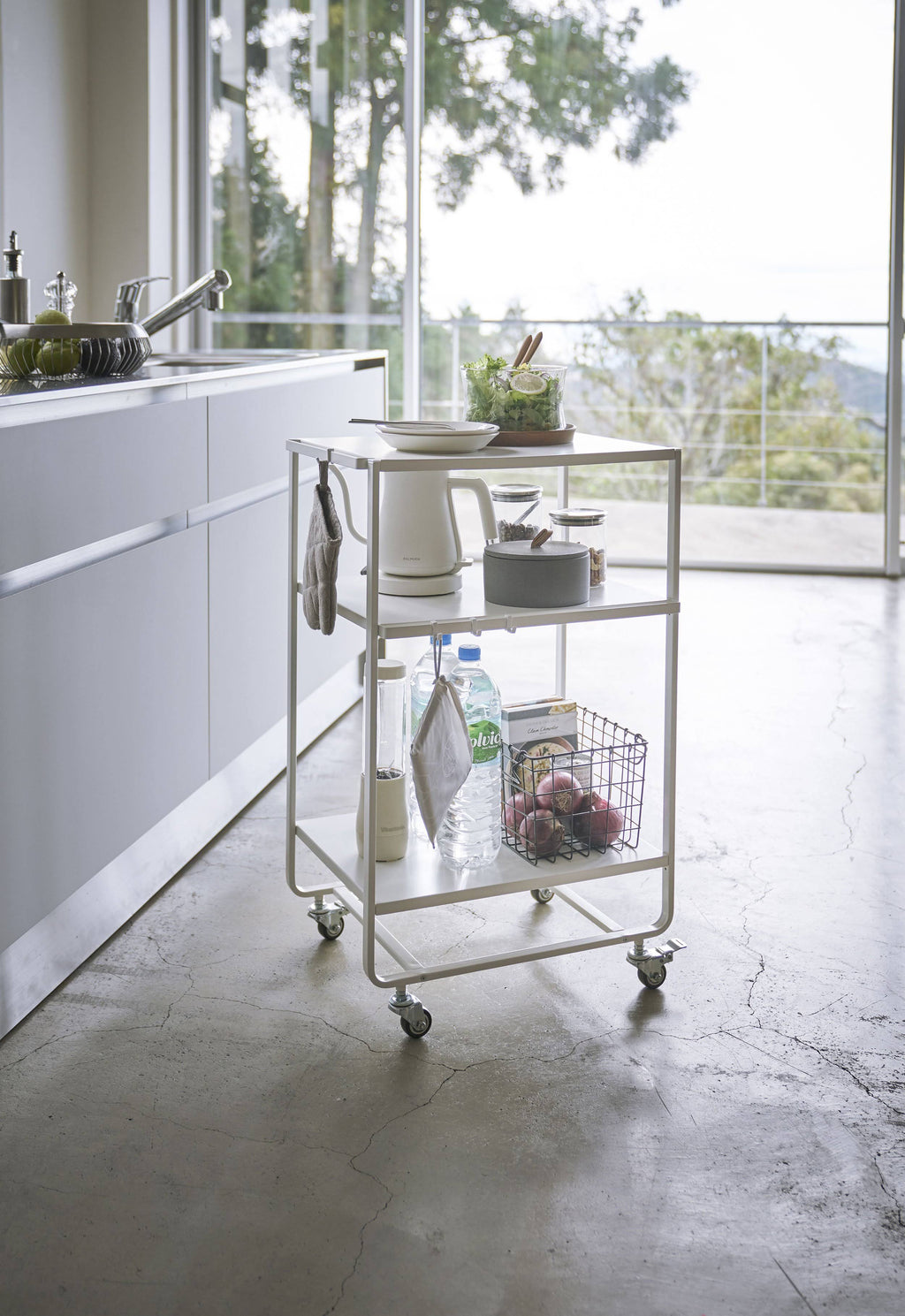 Black Steel Three-Tier Rolling Server Cart Q7766