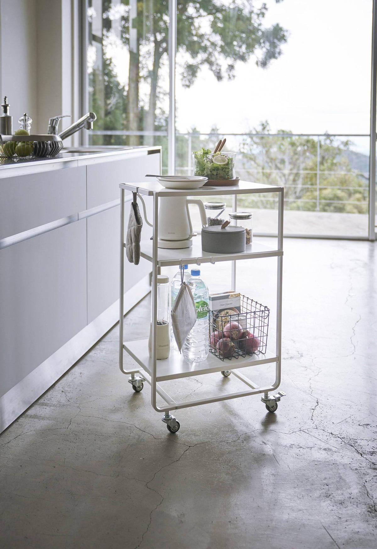 Black Steel Three-Tier Rolling Server Cart Q7766