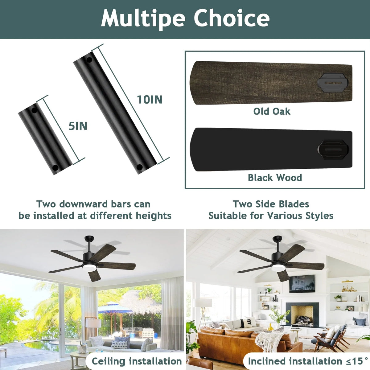 Ceiling Fan with Light and Remote Control, 52 '' 6-Speed Reversible 5 Wood Blades O606