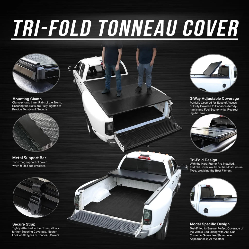 Hard Solid Tri-Fold Tonneau Cover for Chevy Silverado GMC Sierra 8Ft Long Bed U36524